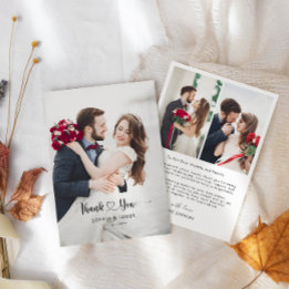 Cartão De Agradecimento Script Mínimo Moderno com Coração Foto de Casament