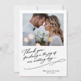 Cartão De Agradecimento Script Modern Wedding 2 Photos Thank You Card