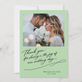 Cartão De Agradecimento Script Modern Wedding 2 Photos Thank You Card