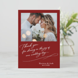 Cartão De Agradecimento Script Modern Wedding 2 Photos Thank You Card
