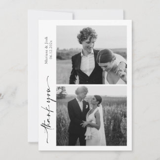 Cartão De Agradecimento Script Modern Wedding 2 Photos Thank You Card