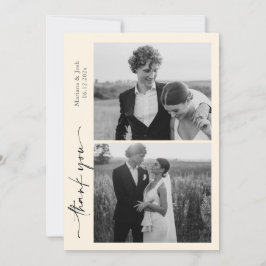 Cartão De Agradecimento Script Modern Wedding 2 Photos Thank You Card