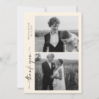 Cartão De Agradecimento Script Modern Wedding 2 Photos Thank You Card
