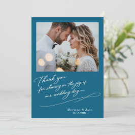 Cartão De Agradecimento Script Modern Wedding 2 Photos Thank You Card