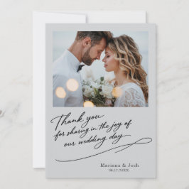 Cartão De Agradecimento Script Modern Wedding 2 Photos Thank You Card