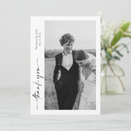 Cartão De Agradecimento Script Modern Wedding 2 Photos Thank You Card