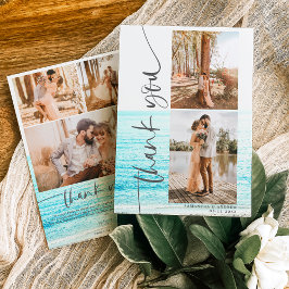 Cartão De Agradecimento Script moderno 5 fotos obrigado de praia de casame