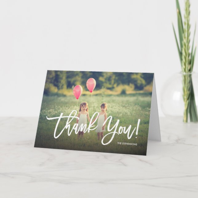 Cartão De Agradecimento Script Moderno Obrigado Foto com Bordas (Frente)