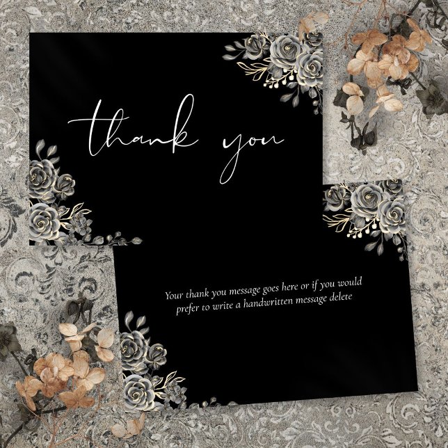 Cartão De Agradecimento Script Personalizado Preto e Branco Gótico (Personalized Gothic Black And White Script Thank You Card)