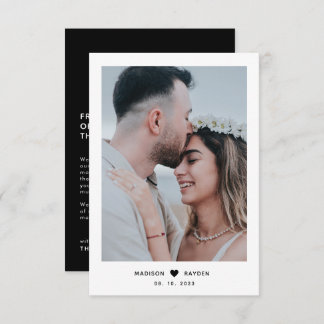Cartão De Agradecimento Script preto clássico fotográfico com casamentos c