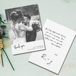 Cartão De Agradecimento Script simples minimalista com foto de casamento