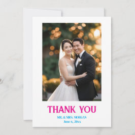 Cartão De Agradecimento Script Simples Minimalista com Foto de Casamento C