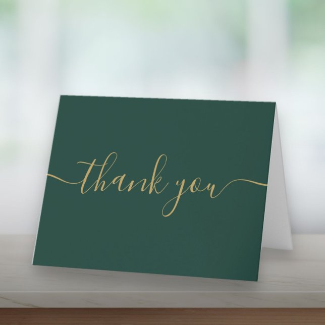Cartão De Agradecimento Script Simples Moderno Elegante Esmeralda e Ouro (Script Simple Modern Elegant Emerald And Gold Thank You Card)