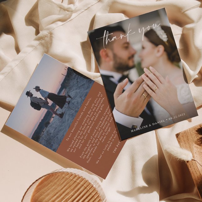 Cartão De Agradecimento Script Terracotta Clássico com Casamento Fotográfi (Criador carregado)