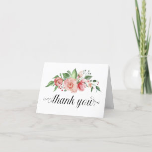 Cartão De Agradecimento Script Tradicional Obrigado w Buquê Rosa Rosa Rosa