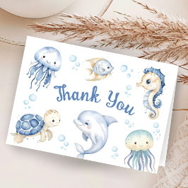 Cartão De Agradecimento Sea Blue Ocean Boy Baby Shower Folded Thank You
