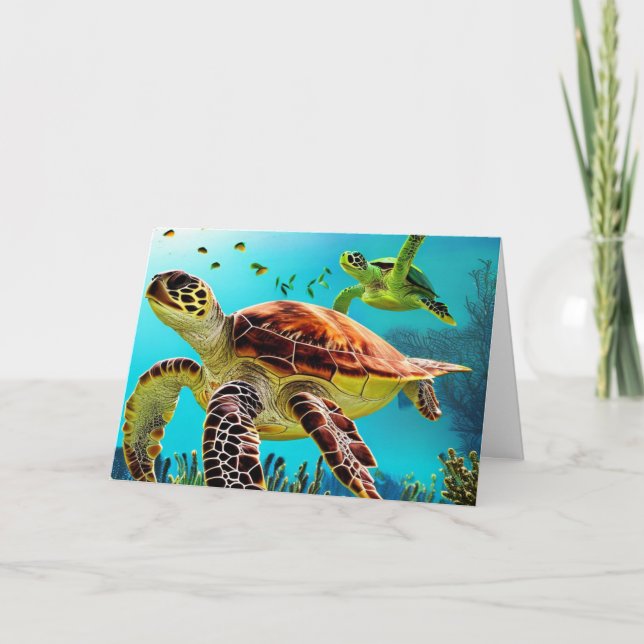 Cartão De Agradecimento Sea Turtle Happy Birday (Frente)
