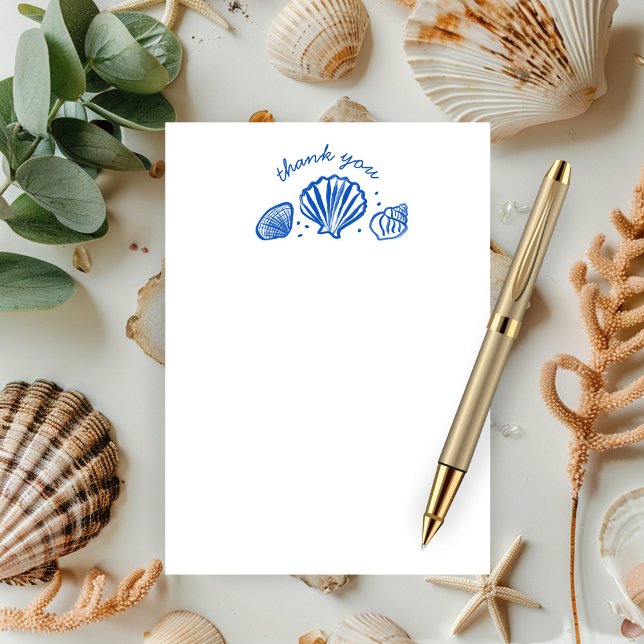 Cartão De Agradecimento Seashells Beach Casamento Blue White CUSTOM (Seashells Beach Wedding Blue White CUSTOM Thank You Note Card
)