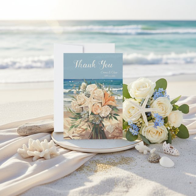 Cartão De Agradecimento Seaside Theme Wedding Thank You Card Card (Criador carregado)