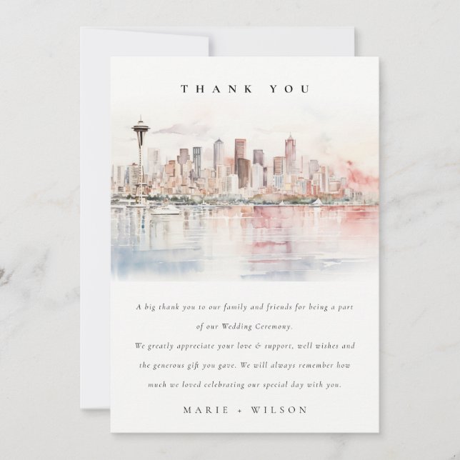 Cartão De Agradecimento Seattle, Washington Watercolor Landscape Wedding (Frente)