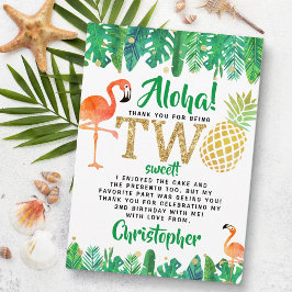 Cartão De Agradecimento Segundo aniversário Tropical Summer Beach Luau Boy