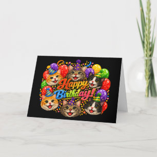 Cartão De Agradecimento Seis Gatos Desejando um Feliz Aniversário com Aleg