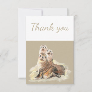 Cartão De Agradecimento Selo de Aquarela de Foca Família Animal Vida Selva