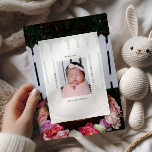 Cartão De Agradecimento Selo Postal Moderno Foto Nascimento Bebê Obrigado