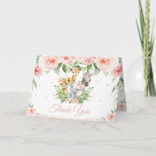 Cartão De Agradecimento Selva-Chic Animais-Lata-Rosa-Chá de fraldas