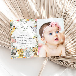 Cartão De Agradecimento Selva, Safari, Flores, Primeiro Aniversário