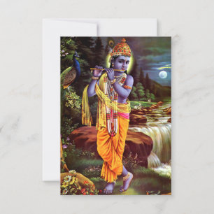 Cartão De Agradecimento Senhor Krishna com Flauta Deus Hindu