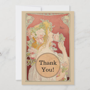 Cartão De Agradecimento Senhorita Art Nouveau Belle Époque Rosas Livemont