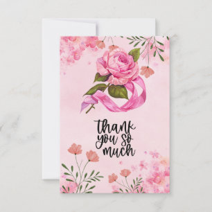 Cartão De Agradecimento Sensibilização do cancer de Fita Rosa com Flores