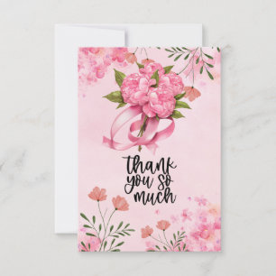 Cartão De Agradecimento Sensibilização do cancer de Fita Rosa com Flores