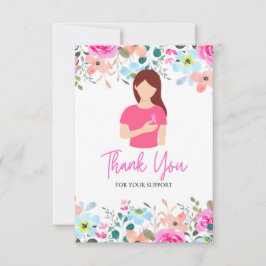 Cartão De Agradecimento Sensibilização do cancer de Fita Rosa com Flores