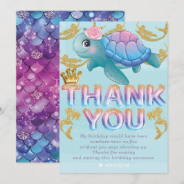 Cartão De Agradecimento Sereia, Aniversário, Azul Rosa, Dourado