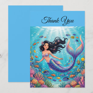 Cartão De Agradecimento Sereia Bonita sob o Mar   Personalize