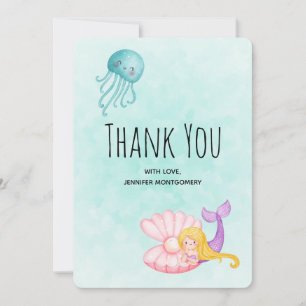 Cartão De Agradecimento Sereia Coca Sob Aquarela Marinha