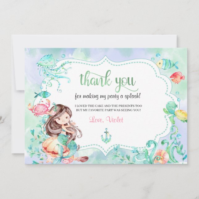 Cartão de Agradecimento Sereia Debaixo do Mar (Frente)