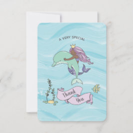 Cartão De Agradecimento Sereia Púrpura da Pele Escura com Golfinho