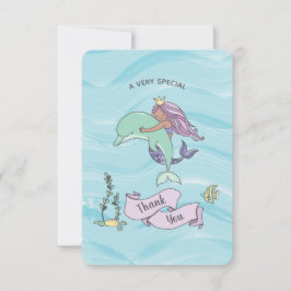 Cartão De Agradecimento Sereia Púrpura Tan com Golfinho