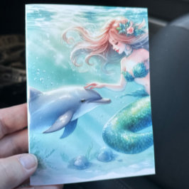 Cartão De Agradecimento Sereia Sob o Mar Costeiro