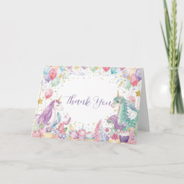 Cartão De Agradecimento Sereias Mágicas Unicórnios Arco-íris Aniversário