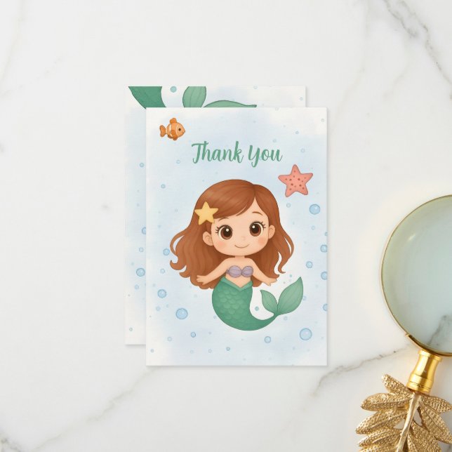 Cartão De Agradecimento Sereiazinha simples e fofa (Frente/Verso In Situ)