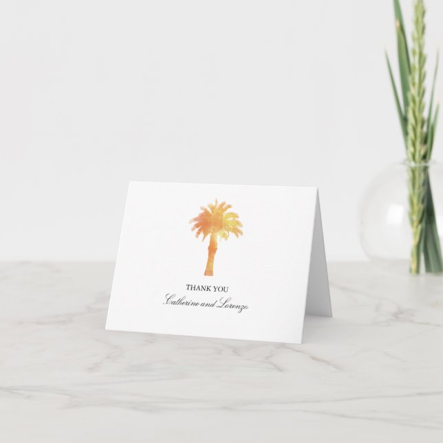 Cartão De Agradecimento Serene Palm Tree Watercolor | Obrigado (Frente)
