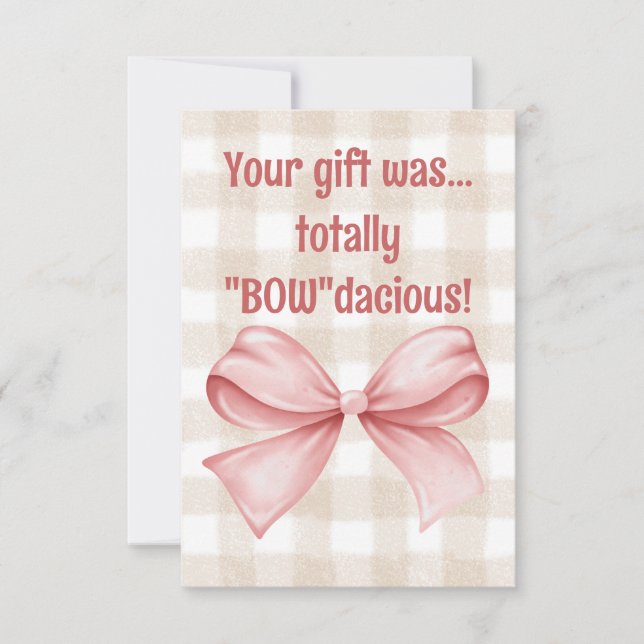Cartão De Agradecimento Seu presente foi totalmente um laço gingham "Bow"d (Frente)