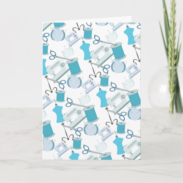 Cartão De Agradecimento Sewing Quiling Obrigado Padrão Azul (Frente)