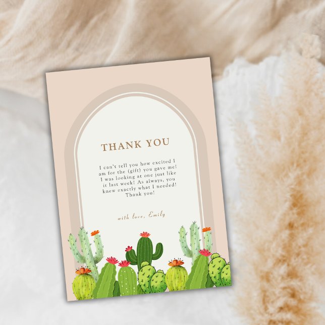 Cartão De Agradecimento Sexo Chá de fraldas Neutro de Arco Boho Cactus (Gender Neutral Boho Cactus Arch Baby Shower Thank You Card)