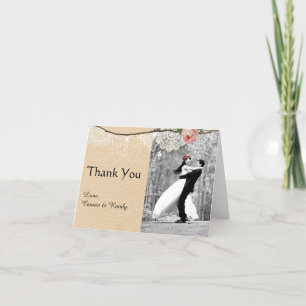 Cartão De Agradecimento Shabbychic Lona Rosa Floral Renda Noiva Obrigado