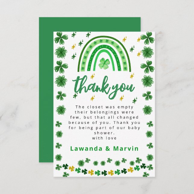 Cartão De Agradecimento Shamrock | CHÁ DE FRALDAS (Frente/Verso)